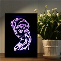 Luminaria Creative Ice Snow Queen Essar Princess LED Photo Frame Remote Control/Touch Switch 7 Color Change Night Lights Lamps