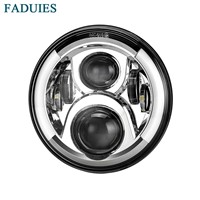 FADUIES Chrome 7 inch Round Motorcycle LED Daymaker Headlight 60W Hi/Lo Beam Driving Light With DRL Turn Signal For Harley Light