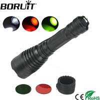 BORUiT 1000LM XM-L2 LED Tactical Flashlight Waterproof 5-Mode Torch With Green/Red Lens Camping Hunting Portable Lantern