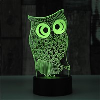 Owl 3D Night Light RGB Changeable Mood Lamp LED Light DC 5V USB Decorative Table Lamp