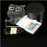 DIY owl Animal 3D LED Night Light RGB 7 Color Change Touch Table Desk Lamp Decoration Lighting + Remote Controller + USB Cable