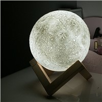 Romantic 3D Moon Lamp With Wooden Dock Rechargeable LED Lunar Light Dimmable Home Decorative Gifts ALI88