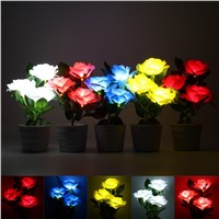 ZjRight New mini 3 LED bulb Solar Energy saving Garden night lighting Waterproof Pot red Rose Flowers Xmas Decor table Lamp
