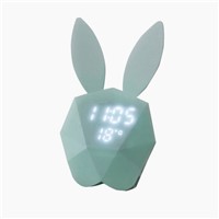 New Cute Rabbit Shape Digital Alarm Clock LED Sound Night Light Thermometer Rechargeable Table Wall Clocks For Home Decoration