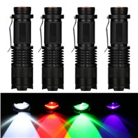 CREE LED UV Flashlight 395nm Violet Light Purple/Green/Red /White Zoomable Tactical Torch Lamp For Fishing Hunting Detector