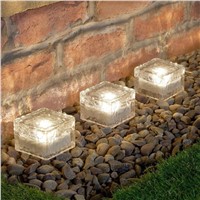 Sale Solar Power LED Ground Crystal Glass Ice Brick Shape Outdoor Yard Garden Deck Road Lamp Light