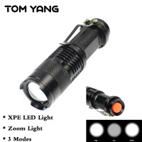 TOM YANG Cree XPE LED Flashlight Pocket Clip Penlight Zoomable Powerful Portable Torch LED Small Handy Lamp Fish Mini Spotlight