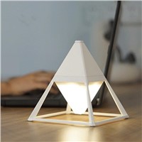 Pyramid Desk Lamp with USB Charging Port Touch Control Adjustable Brightness Waterproof Rechargeable 2000mA Light Ceramic White