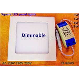 DHL10PCS Square LED Panel Light 6W9W12W15W Dimmable Ultra-thin,Flush mounting,white/Natural White/warm white AC85-265V CE ROHS