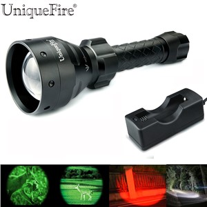 Uniquefire 67mm Lamp Torch Zoomable UF-1405 Cree XRE LED Flashlight Green/Red/White Light 3 Modes Switch Light+18650 Charger