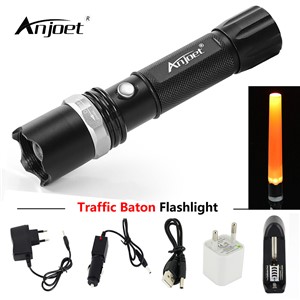 ANJOET Directing traffic flashlight Self-defense flashlamp focus adjustable Q5 traffic police equipment red baton light+charger