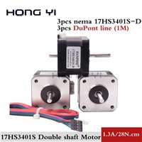 3pcs NEMA 17 Stepper Motor Double Shaft 1.3A 28N. M Dual Shaft D=5mm 42x34mm Nema17 Stepping Motor for CNC Machine 3D Printer