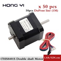 50pcs Two-Axis Motor 42 Stepping Motor Double Output Shaft 0.52Nm 17hs8401s 1.8 Degrees 60mm Double Shaft Motor
