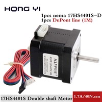 Free Shipping 17HS4401 Two-Axis Motor with 1M DuPont Line Nema17 Stepper Motor Double Output Shaft 1.7A CE ROSH CNC/ 3D Printer