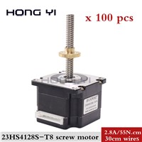 100pcs 3D Printer Motor Nema 23 Screw Stepper Motor 23HS4128-T8x8-300MM with Copper Nut Lead 2/4/8mm for CNC