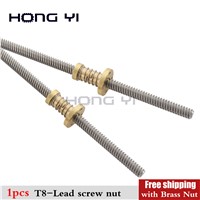 Anti-Backlash Nut + 200mm 300mm 400mm 500mm T8 Lead Screw 8MM Thread 8mm T-Type Fuso Trapezoidal for 3D Printer &amp;amp; CNC