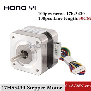 100PCS 42 Motor Nema 17 17HS3430 Stepper Motor 3D Printer -- Nema17 for 12VDC, 2800g. Cm, 34mm Length, 4-Lead