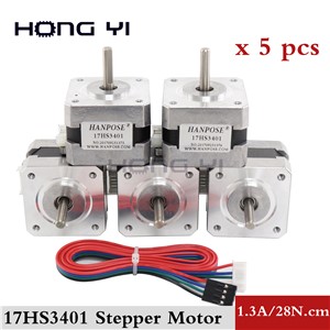 Free Shipping for 3D Printer 5pcs 17HS3401 4-Lead Nema17 Stepper Motor 42 Motor 42BYGH 1.3A CE ROSH ISO CNC with DuPont Line