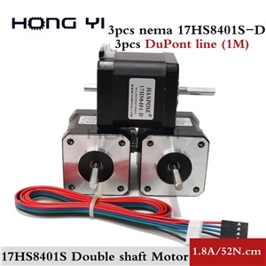 3pcs 17HS8401S Double Shaft 48mm Nema 17 Stepper Motor 42 Motor 42BYGH 1.8A 52N. Cm 4-Lead for 3D Printer CNC Laser