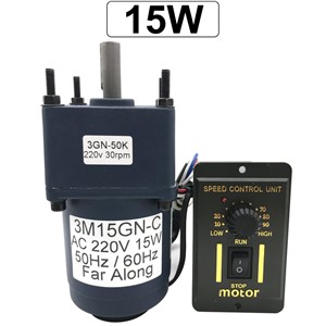 Single Phase Electric 15W AC Gear Motor 220V Low Speed 10-500RPM with Controller Forward Reverse Motor Control Metal Gear