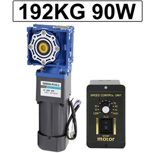 90W AC Worm Geared Motor 220V High Torque 68-192KG Self-Locking Forward Reverse Low Speed 0.1-93RPM Motor with Speed Controller