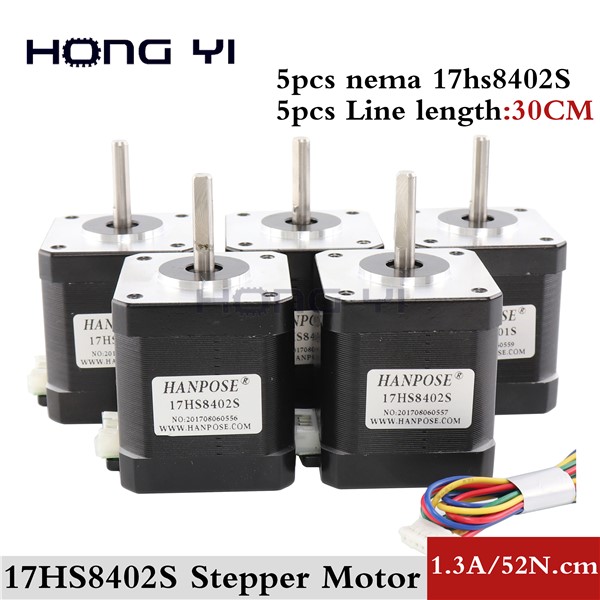 Free Shipping 5pcs 4-Lead Nema17 Stepper Motor 48mm / 1.3a Nema 17 Motor 42BYGH 1.3A (17HS8402S) Motor for CNC XYZ