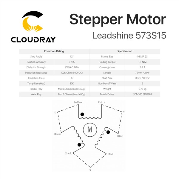 Cloudray Leadshine 3 Phase Stepper Motor 573S15 for NEMA23 5A Length 76mm Shaft 8mm