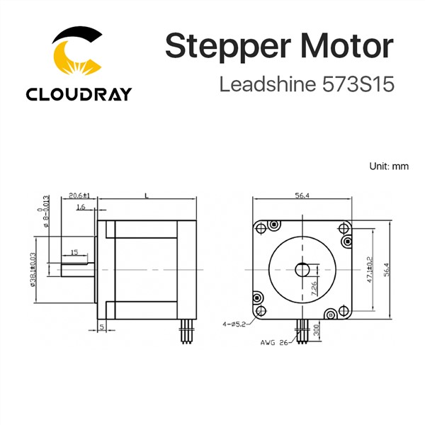 Cloudray Leadshine 3 Phase Stepper Motor 573S15 for NEMA23 5A Length 76mm Shaft 8mm