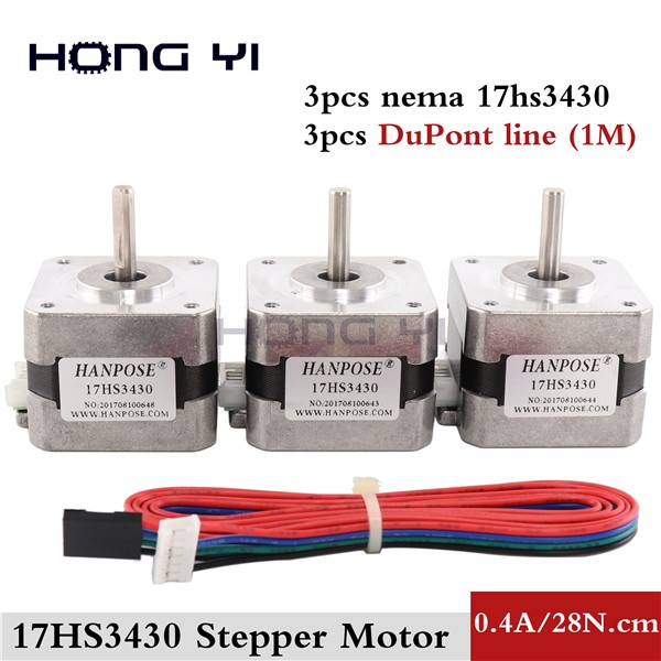 Free Shipping 3PCS 17HS3430 3D Printer Nema17 for 12VDC, 2800g. Cm, 34mm Length, 4-Lead, 42 Motor Stepper Motor with DuPont Line