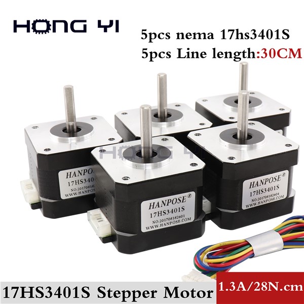 5pcs 17HS3401S Free Shipping & Quality 4-Lead Nema17 Stepper Motor 42 Motor 42BYGH 1.3A CE ROSH ISO CNC for 3D Printer