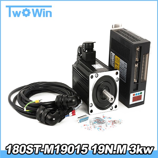 High Power 3.0kw CNC Servo Motor Kits 180ST-M19015 19N. M 3000w Servo Motor Matched Servo Drive Synchronous Motor