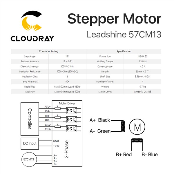 Leadshine 2 Phase Stepper Motor 57CM13 for NEMA23 4A Length 55mm Shaft 6.35mm