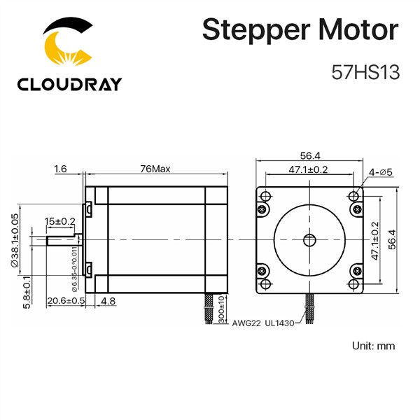 Leadshine 2 Phase Stepper Motor 57HS13 for NEMA 23 4A Length 76mm Shaft 6.35mm