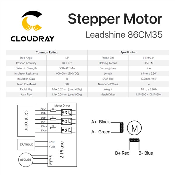 Leadshine 2 Phase Stepper Motor 86CM35 for NEMA34 4A Length 65mm Shaft 12.7mm