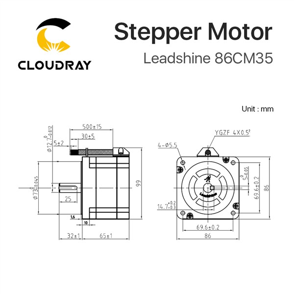 Leadshine 2 Phase Stepper Motor 86CM35 for NEMA34 4A Length 65mm Shaft 12.7mm