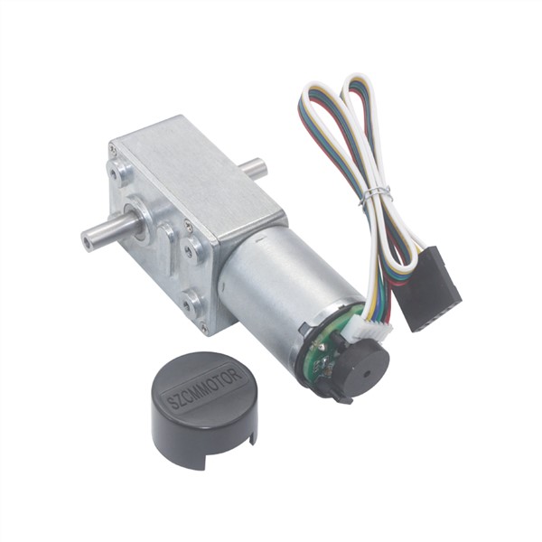 DC6V-24V Slow Speed High Torque Turbo Worm Gear Motor with Encoder Two-Phase Code Signal Dual Shafts Worm Geared Motors