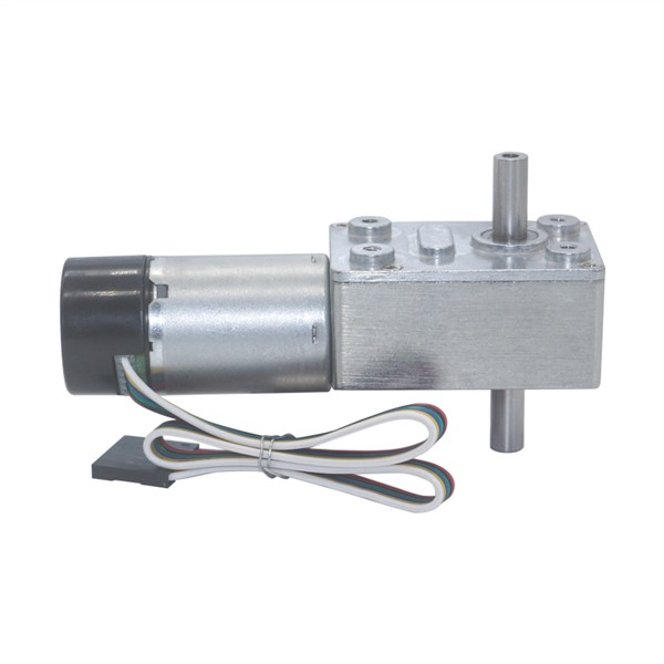 DC6V-24V Slow Speed High Torque Turbo Worm Gear Motor with Encoder Two-Phase Code Signal Dual Shafts Worm Geared Motors