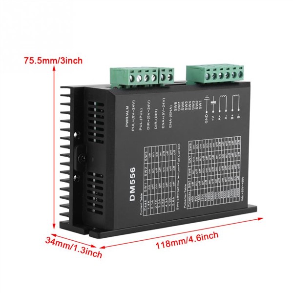 DM556 2-Phase Stepper Motor Driver 42/57 Stepping Motor Controller 24V-50V DC8 Level Output Current Step Steeper Motor Driver