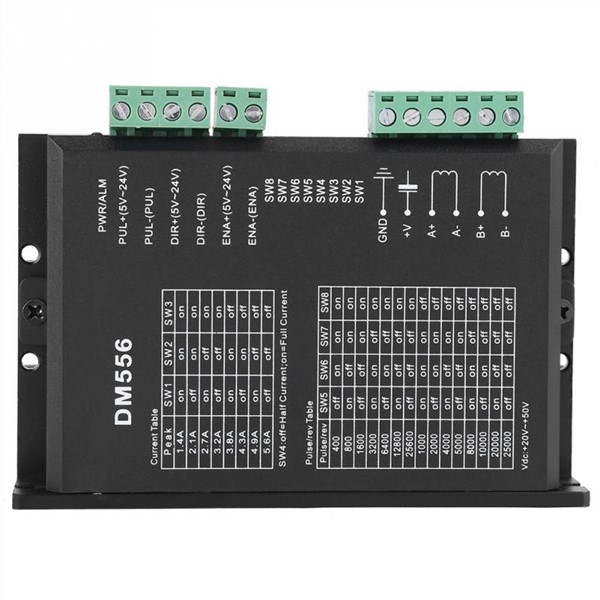 DM556 2-Phase Stepper Motor Driver 42/57 Stepping Motor Controller 24V-50V DC8 Level Output Current Step Steeper Motor Driver