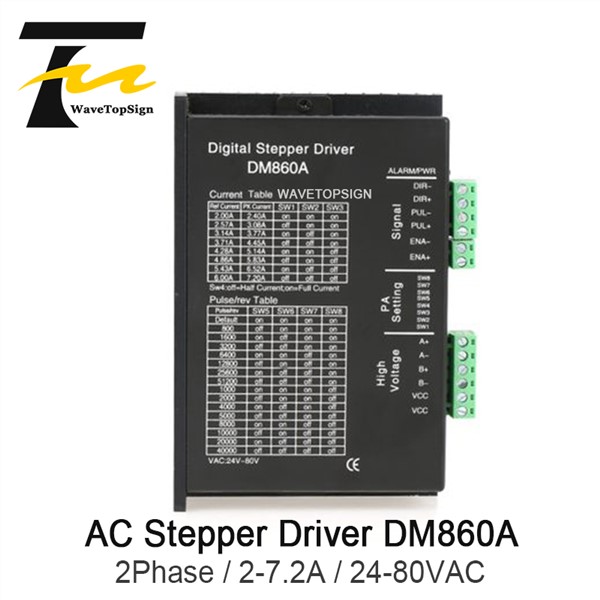 Wavetopsign 2Phase Driver DM860A Input Voltage AC24-80V Current 2-7.2A Match the 86 Series Step Motor