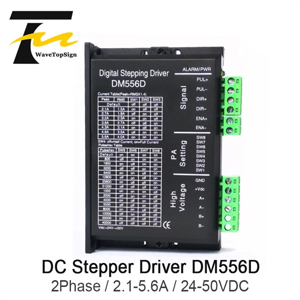 Wavetopsign 2Phase Stepper Motor Driver DM556D Input Voltage 24-50VDC Current 2.1-5.6A Match with the Motor 57 Series