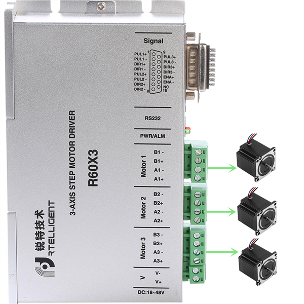 Rtelligent Nema 23 24 Stepper Motor Driver R60X3 Independently Drives Three 2-Phase Motor with below 60mm Stepper Motor