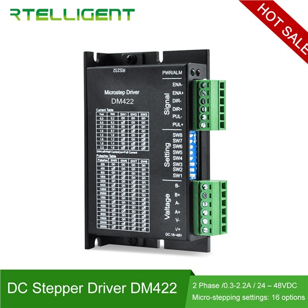 Rtelligent DM422 Nema 17 Stepper Motor Driver CNC Kits 2.2A 24-48VDC Motor Driver for NEMA14 17 Stepper Motor 3D Printer
