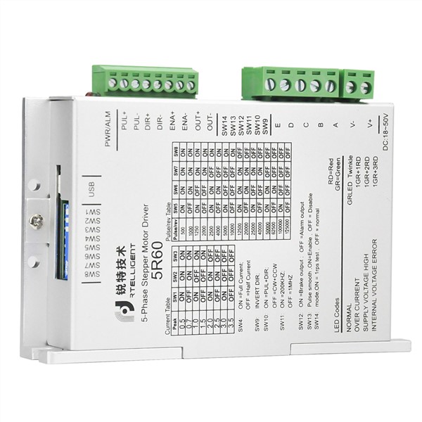 Rtelligent Nema 23 5 Phase 0.72 Degree Stepper Motor Driver AC/DC Motor Driver Controller for Nema17 23 Stepper Motor