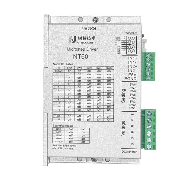 Rtelligent 2 3 Phase Nema 23 24 NT60 RS485 Stepper Motor Driver Via RS485 Network Modbus for Open Loop & Closed Loop Motor