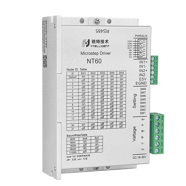 Rtelligent 2 3 Phase Nema 23 24 NT60 RS485 Stepper Motor Driver Via RS485 Network Modbus for Open Loop & Closed Loop Motor