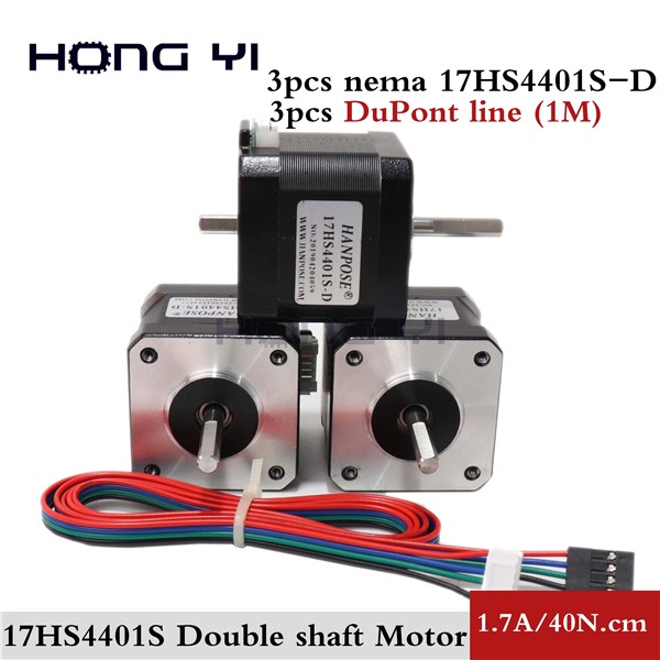 3PCS Nema17 Stepper Motor 42 Motor 17HS4401S Motor Double Shaft with 1M DuPont Line 1.7A 40N. Cm for CNC & 3D Printer