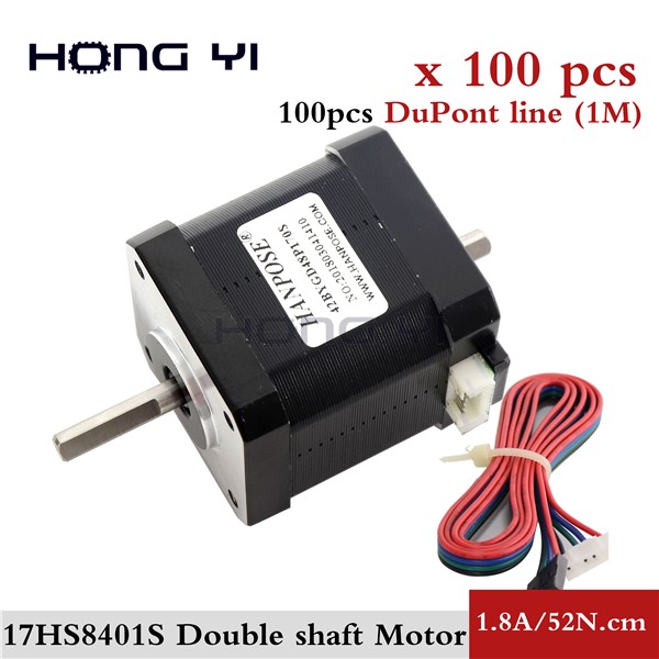 100pcs 4-Lead Nema 17 Double Shaft Stepper Motor 42BYGH 17HS8401S 1.8A 52N. Cm 60mm for 3D Printer Motor