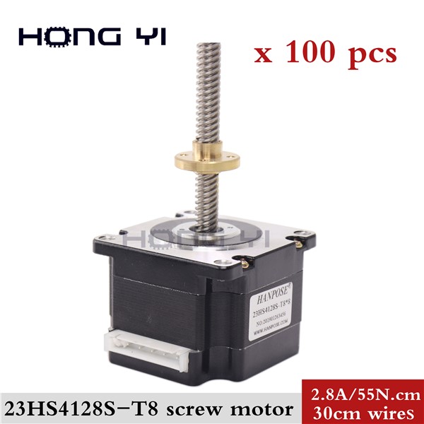 100pcs 3D Printer Motor Nema 23 Screw Stepper Motor 23HS4128-T8x8-300MM with Copper Nut Lead 2/4/8mm for CNC