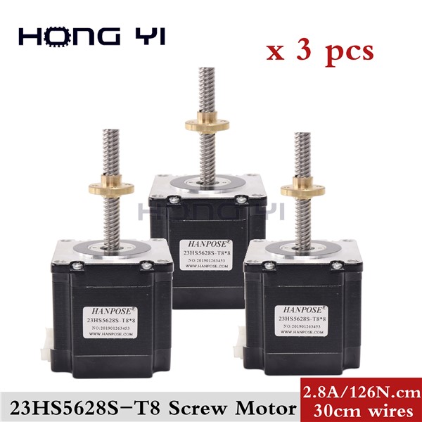 3PCS T8 Screw Stepper Motor 23HS5628 NEMA23 4-Lead 57 Motor 56mm 2.8A with Copper Nut for Linear Motion CNC Laser Grind Foam